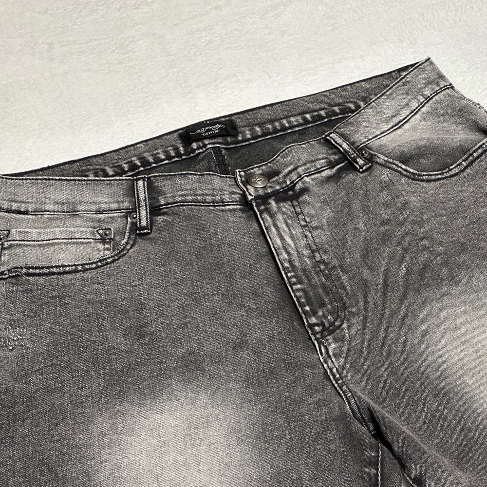 Ed Hardy Tiger Men's Jeans Slim Taper 39 x 31 Black/Grey Zipper-fly NWOT - Picture 7 of 15
